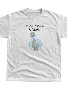 Gildan White "My Spirit Animal Is A Seal" Graphic T-Shirt